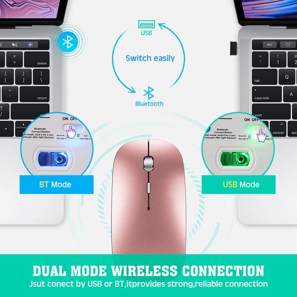 Langaton Bluetooth Dual Mode -hiiri monilaitteiseen käyttöön Pink Pink