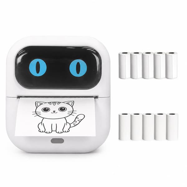 Bærbar termoprinter til studie, Apple og Android, 203 dpi, 58mm papir, Type-C og 10 papirruller White White