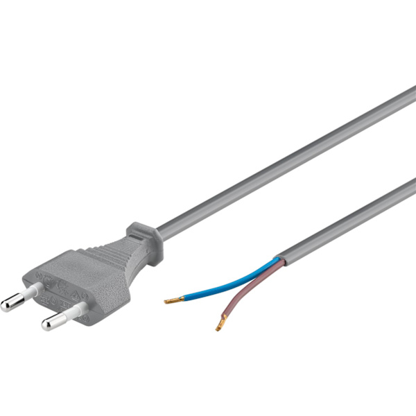 Kabel med euro-stik til montering, 1,5 m, grå