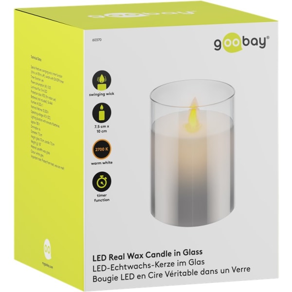 Goobay LED äkta vaxljus i glas, 7,5 x 10 cm