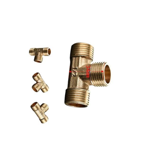 Mässing T-koppling, 1/2" Nippel x 1/2" Hane NPT x 1/2" Nippel Trevägskontakt