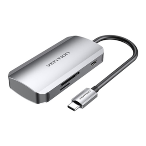 USB-C - 3x USB3.0-telakointiasema, SD, TF, PD 0,15 m Vention TNHHB, harmaa