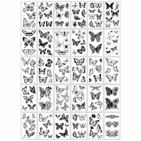 Chica temporära tatueringsdekaler - Svarta fjärilsdesigner