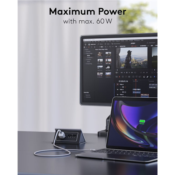 USB-C™ supersoft textilkabel med metallkontakter, 1 m, vit