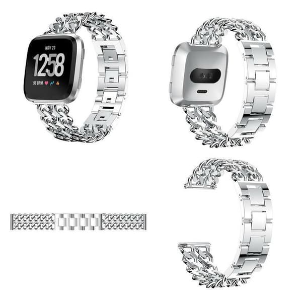 Alloy Double-Row Denim Chain Strap til Fitbit Versa Series Silver Fitbit Versa 3 Silver