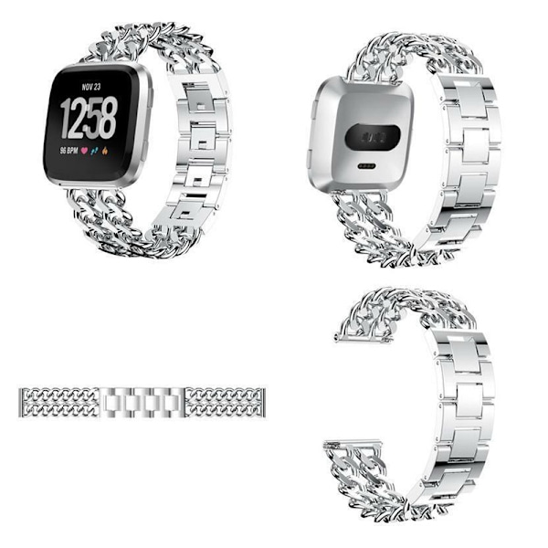 Alloy Dubbelradig Denimkedjerem för Fitbit Versa-serien Fitbit Versa 3 Silver