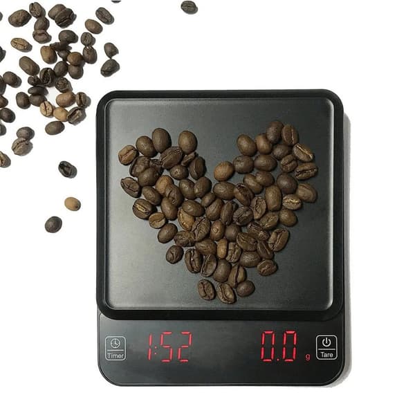 Black Digital Coffee Scale with Timer 0.1g Precision 3kg Capacity Touch Sensor Multi-Unit g Lb Oz Auto Timer Auto-Off