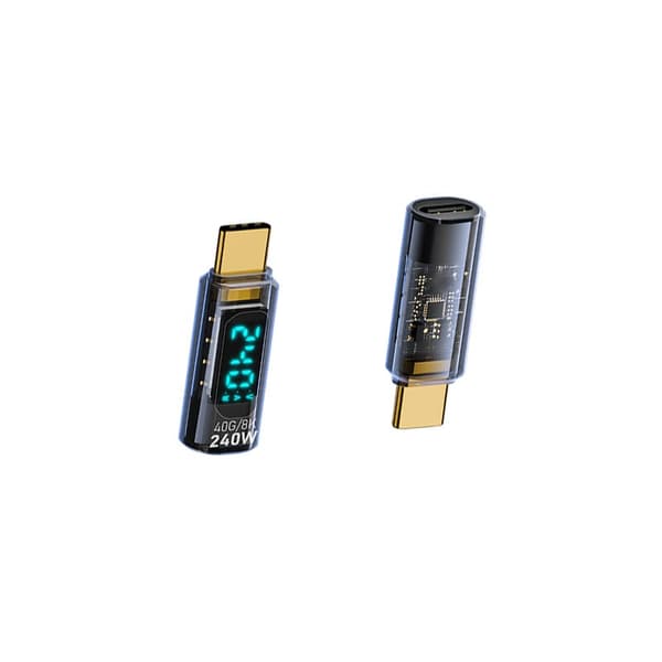 240W USB-C Hun til USB-C Han Adapter med Digital Display - Gennemsigtig Sort (2 stk)