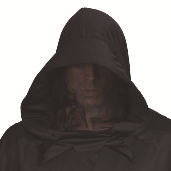 Cosplay kappe med hætte i sort, polyester one size - fuldlængde kappe til cosplay, scene og temafester