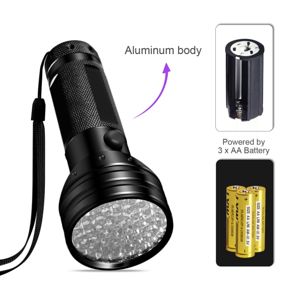 INF UV-taskulamppu 51 LED-valolla 395 nm vedenpitävä