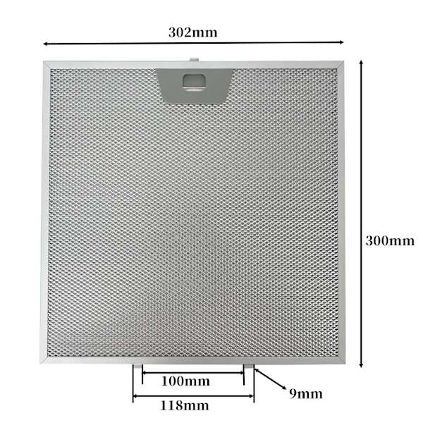 302x300x8 mm 5-lags Aluminium Mesh Emhætte Filter - 2 Stk