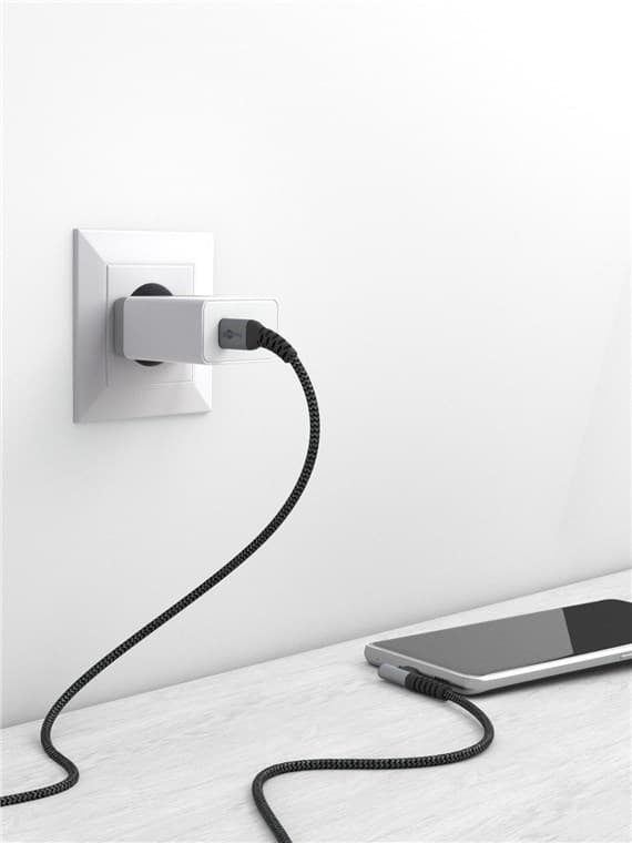 USB-C™ till USB-C™ textilkabel med metallkontakter (rymdgrå/silver), 90°, m