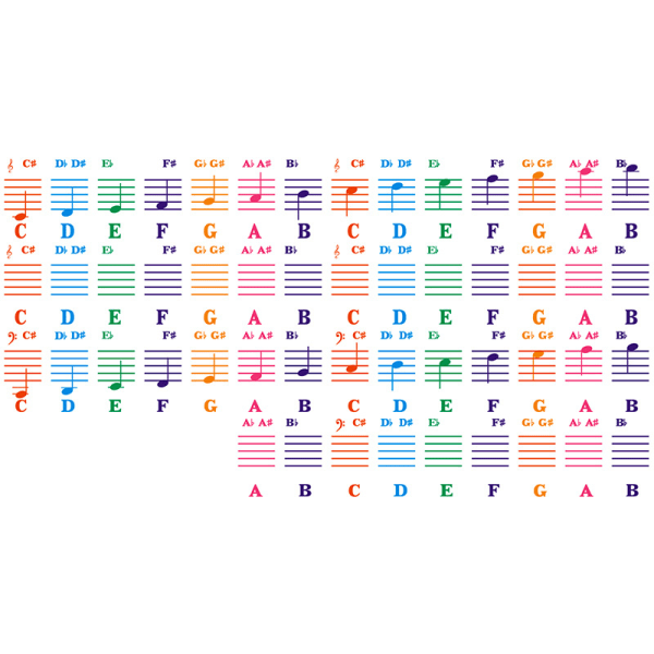 QT005 Piano Key Stickers - Farverige Keyboard Decals