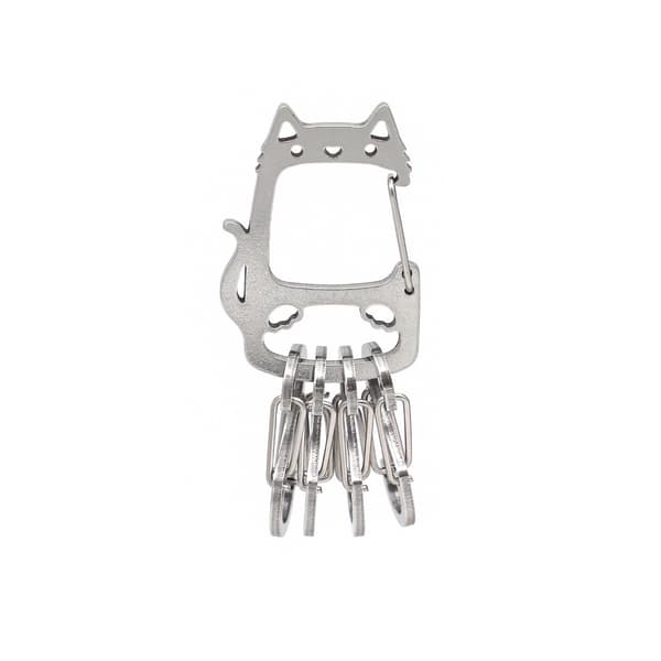 Rustfrit stål nøglering Maneki Neko – held og charme til nøgler og tasker, kompakt 4.8cm x 3.5cm sølv, robust konstruktion