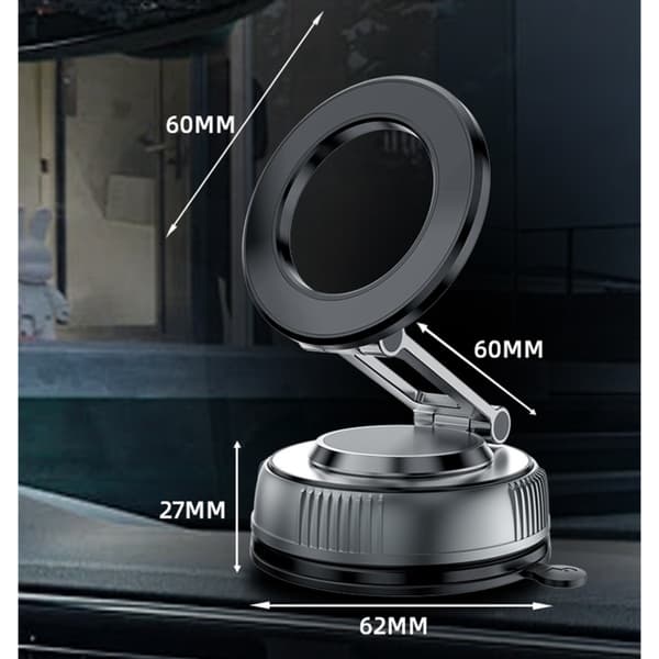 Magnetisk mobilholder til bil med vakuumsugefod, dobbeltsidede magneter og 720° rotation til navigation