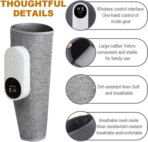 Trådlös benmassager med luftkompression och värme - Set om 2 för avslappning och förbättrad cirkulation Grey Grey