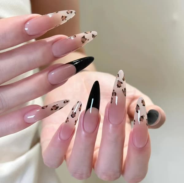 Franske leopardprint lange negleplastre - Salonkvalitetslook