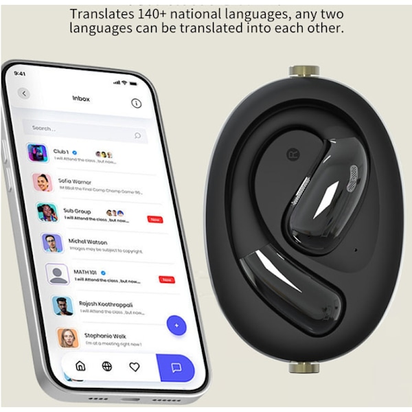AI Översättningshörlurar - Vit A60 Öppen-Öra Trådlös Bluetooth Svart