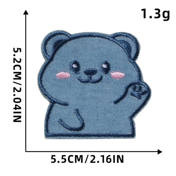 DIY Pudding denimbroderade björnpatchar 8-pack — självhäftande maskinbroderade tygapplikationer, blå, 5.2cm x 5.5cm