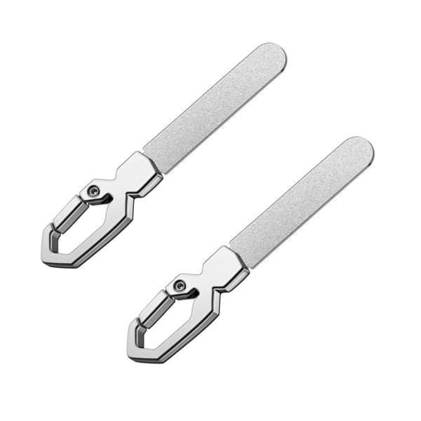 Nagelfil i rostfritt stål - dubbel-sidig för tjocka naglar, resevänlig ringloop, 1mm slipyta, inkluderar 2 läderfodral, 2-pack Silver Silver