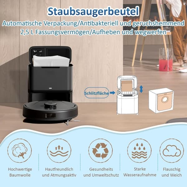 5-pack dammsugarpåsar kompatibelt med Eufy L50 SES/L60 SES robotdammsugare, 2,5L kapacitet