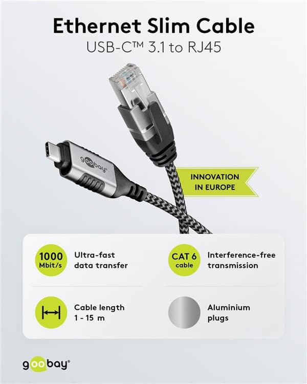 Ethernet-kabel USB-C™ 3.1 til RJ45, Slim, 5 m