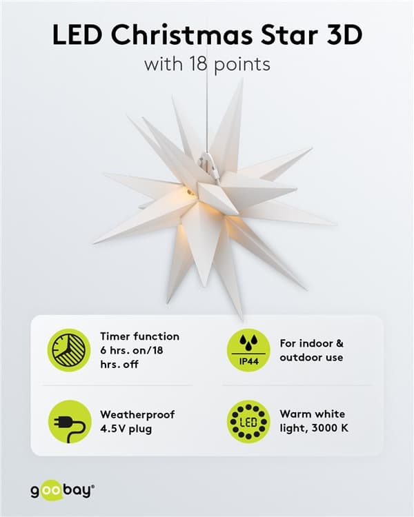 LED-julstjärna 3D, Ø 56 cm, med nätkabel