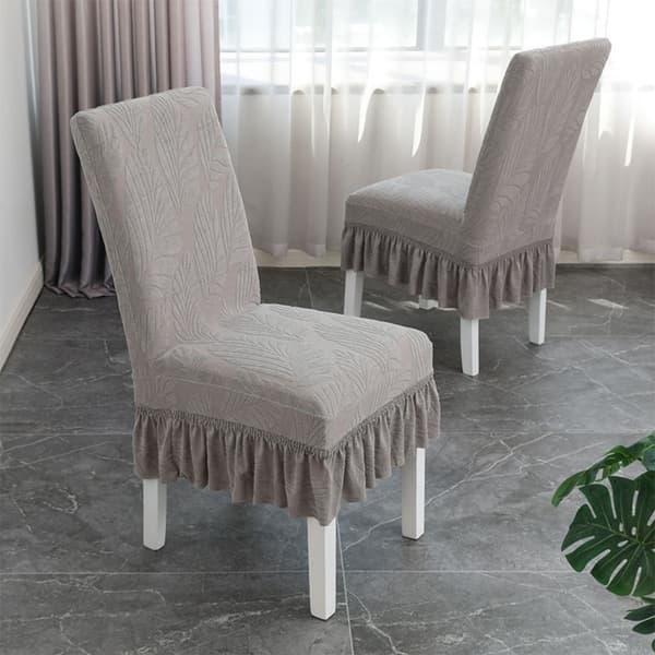 Lucky Leaf Stolskydd med Volang - 6-pack - Universal Storlek: Polyester, Elastiskt, Jacquard Matstolöverdrag Grey Grey