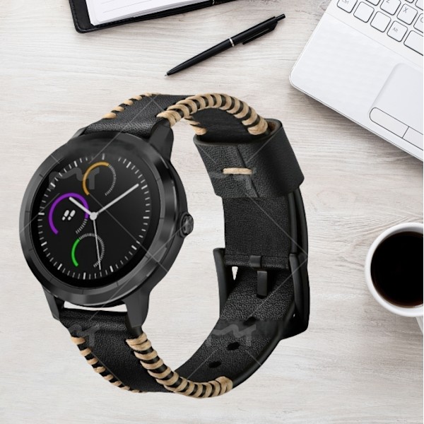 Premium læderrem til Garmin Vivoactive 3/HR (20 mm) Sort