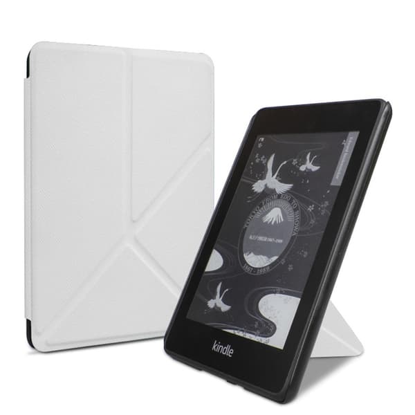 Vitt Vikbart PU Läderfodral Kompatibelt med Kindle 2024 & 2022 - Smart Sleep, Stötsäkert