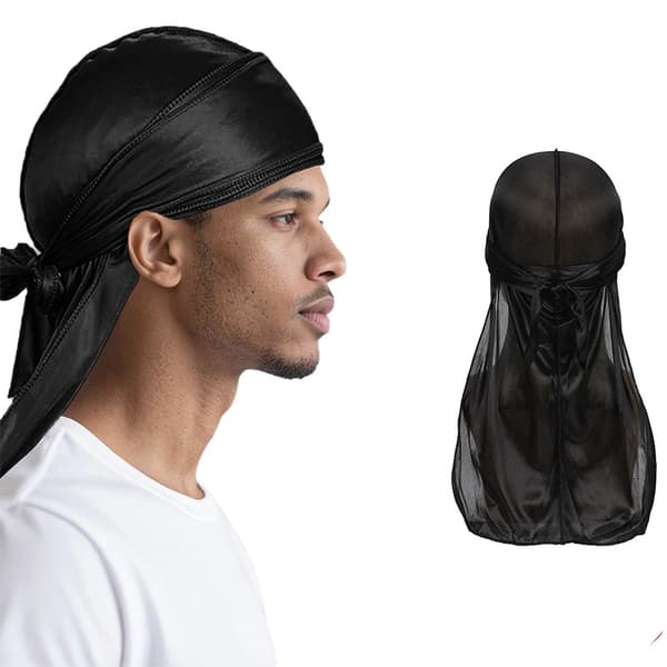 Åndbar polyester hovedbeklædning til mænd - Elastisk lang hale bandana hue til solbeskyttelse Black Black