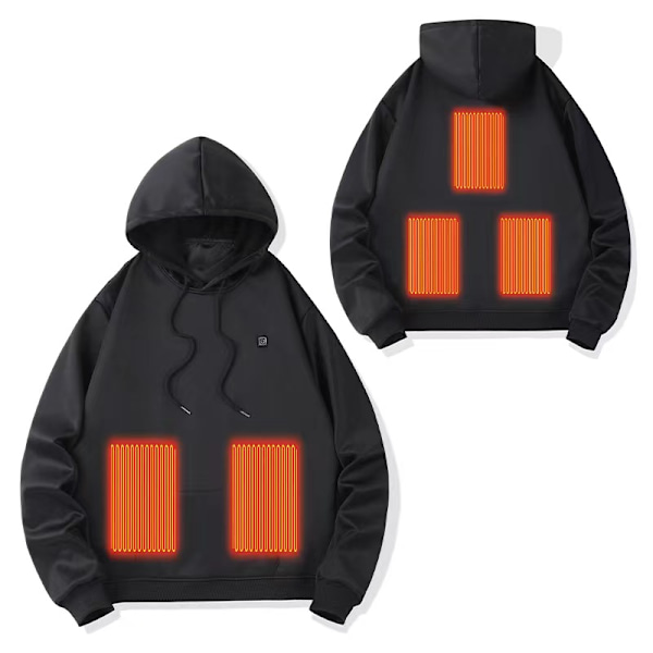 Uppvärmd huvtröja med 5 Värmezoner Svart 3XL