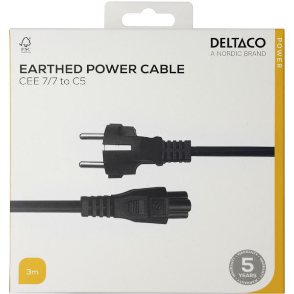 Power cord CEE 7/7 - C5, 3,0m, black