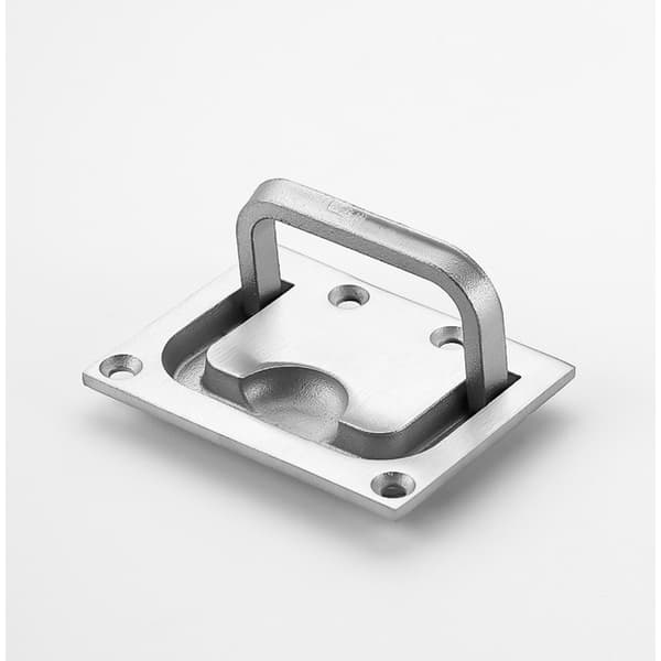 Stort indsænket ringtræk i 304 rustfrit stål med børstet finish, massivstøbt plan greb til skabe og skuffer