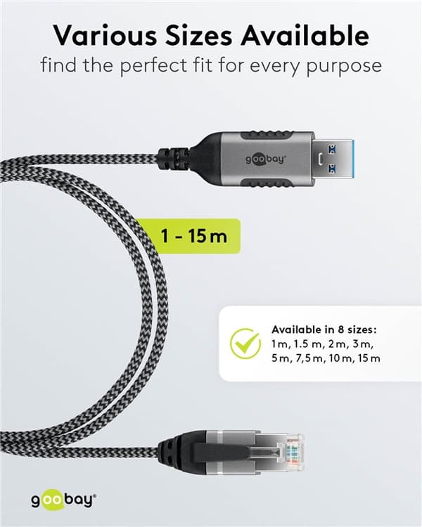 Ethernet-kaapeli USB-A 3.0 - RJ45, ohut, 2 m