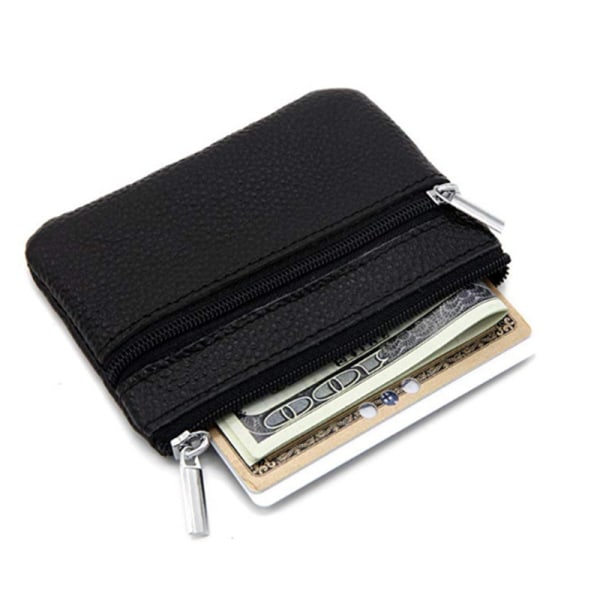 Liten plånbok / korthållare med dragkedja Äkta Läder Svart