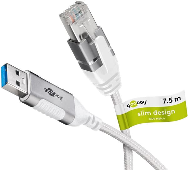 Ethernet-kaapeli USB-A 3.0 - RJ45, ohut, 7,5 m