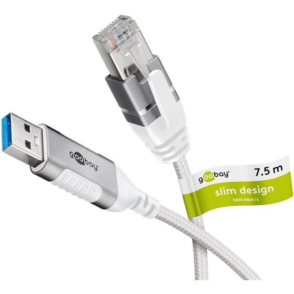Ethernet-kabel USB-A 3.0 till RJ45, Slim, 7,5 m