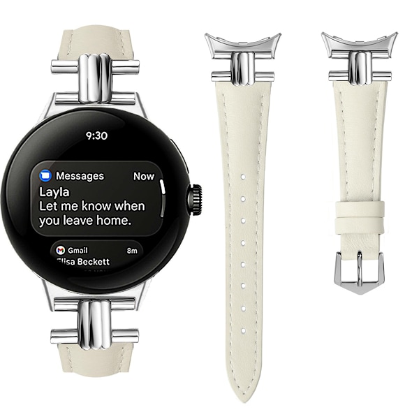 Armband i äkta Läder för Google Pixel Watch 3 Beige 45 mm