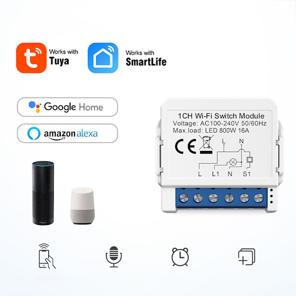 ZigBee Smart Switch Module - 2 Gang, Hvid, Mini Størrelse