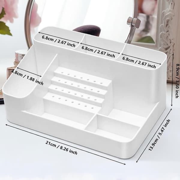 Multifunktionel Neglekunst Værktøjsopbevaringsboks - Transparent PC Plastik Organizer med Flere Rum White White