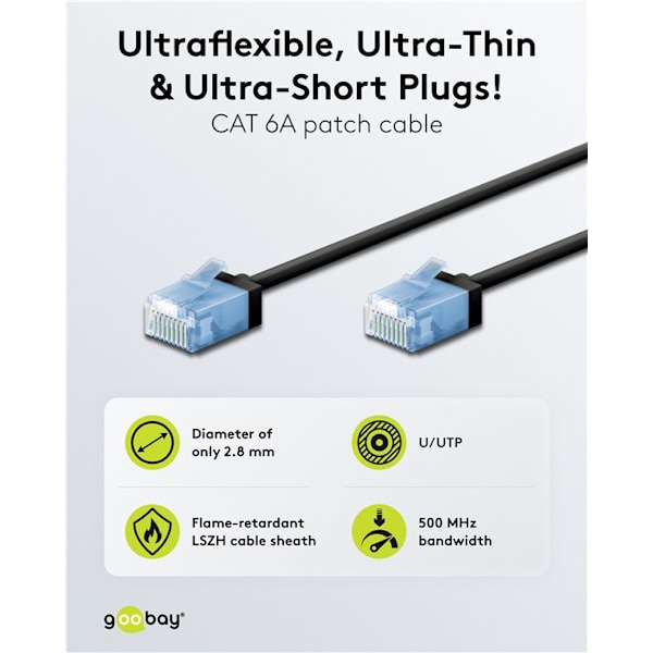 Ultraflexibel patchkabel CAT 6A, slim, U/UTP, svart