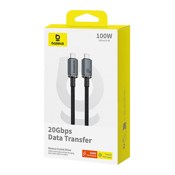 Hurtigopladningskabel Baseus Crystal Shine USB-C til USB-C 100W, 1,5m, 20Gb (sort)