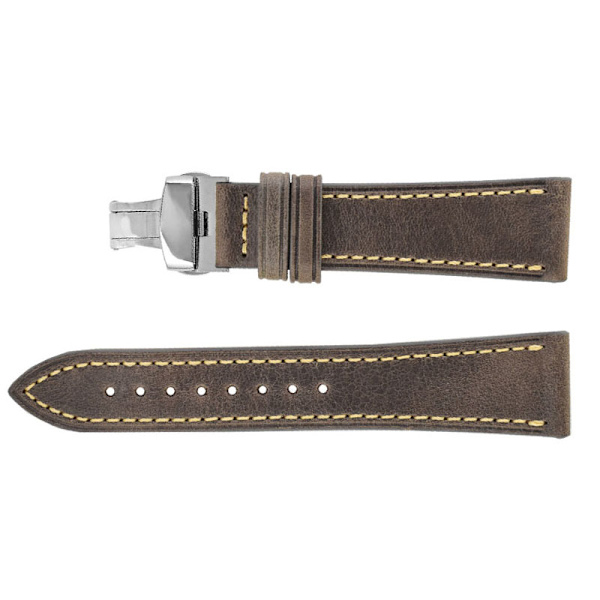 Klockarmband i äkta läder med dubbla fjärilsspänne - 20MM Grå