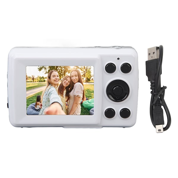 Digitalkamera, 1080P 16MP, kompakt med 2,4-tommers skærm, 16X, 32G-kort Hvid