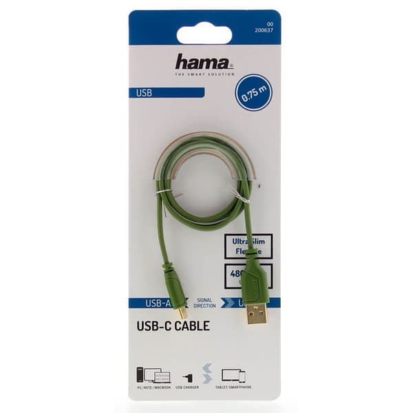 USB-C Flexi-Slim -kaapeli USB-A-USB-C Kullanvihreä 0.75m