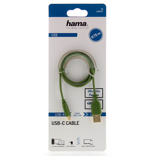 USB-C Flexi-Slim-kabel USB-A-USB-C Guld Grøn 0,75 m
