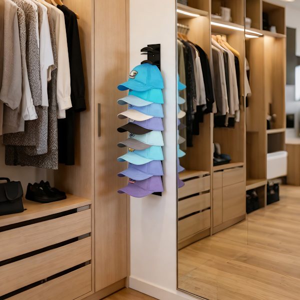 Multi-Layer Basebollkeps Väggmonterad Organizer Rack - Enkel Installation Hattförvaring Black Black