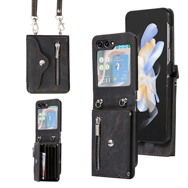 Retro Crossbody-telefonväska för Samsung Z Flip 6 med korthållare