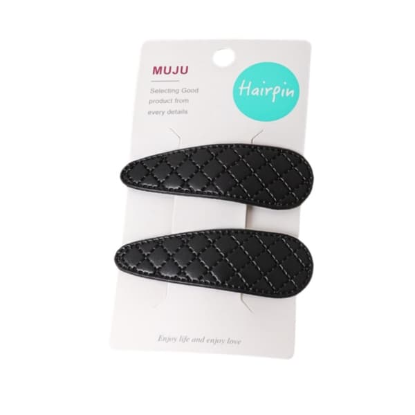 Chic PU Læder Hårklemmer - Vanddråbe Design (Sæt med 2) Black Black